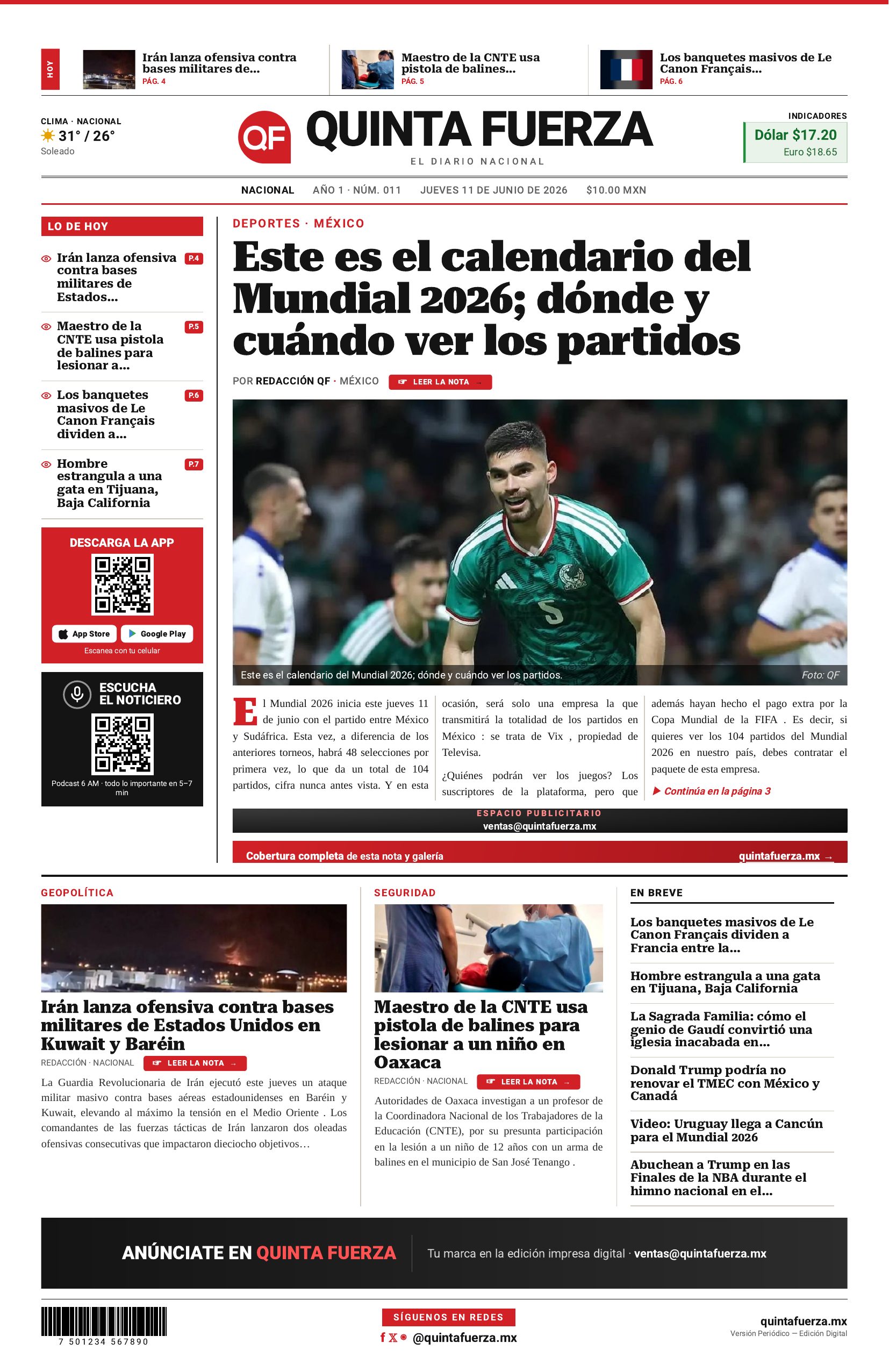 Portada de la edición impresa de hoy