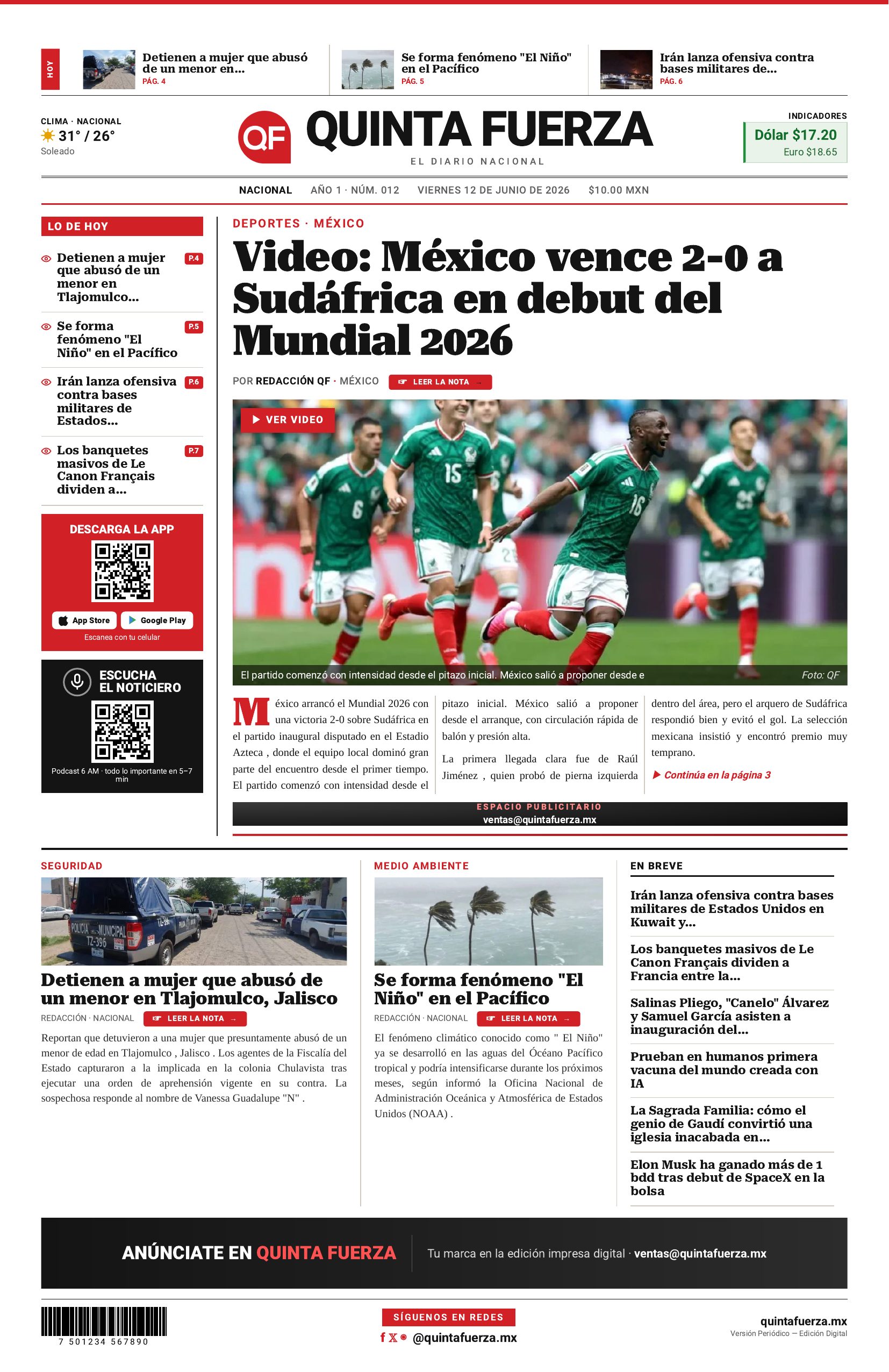 Portada del periódico de hoy