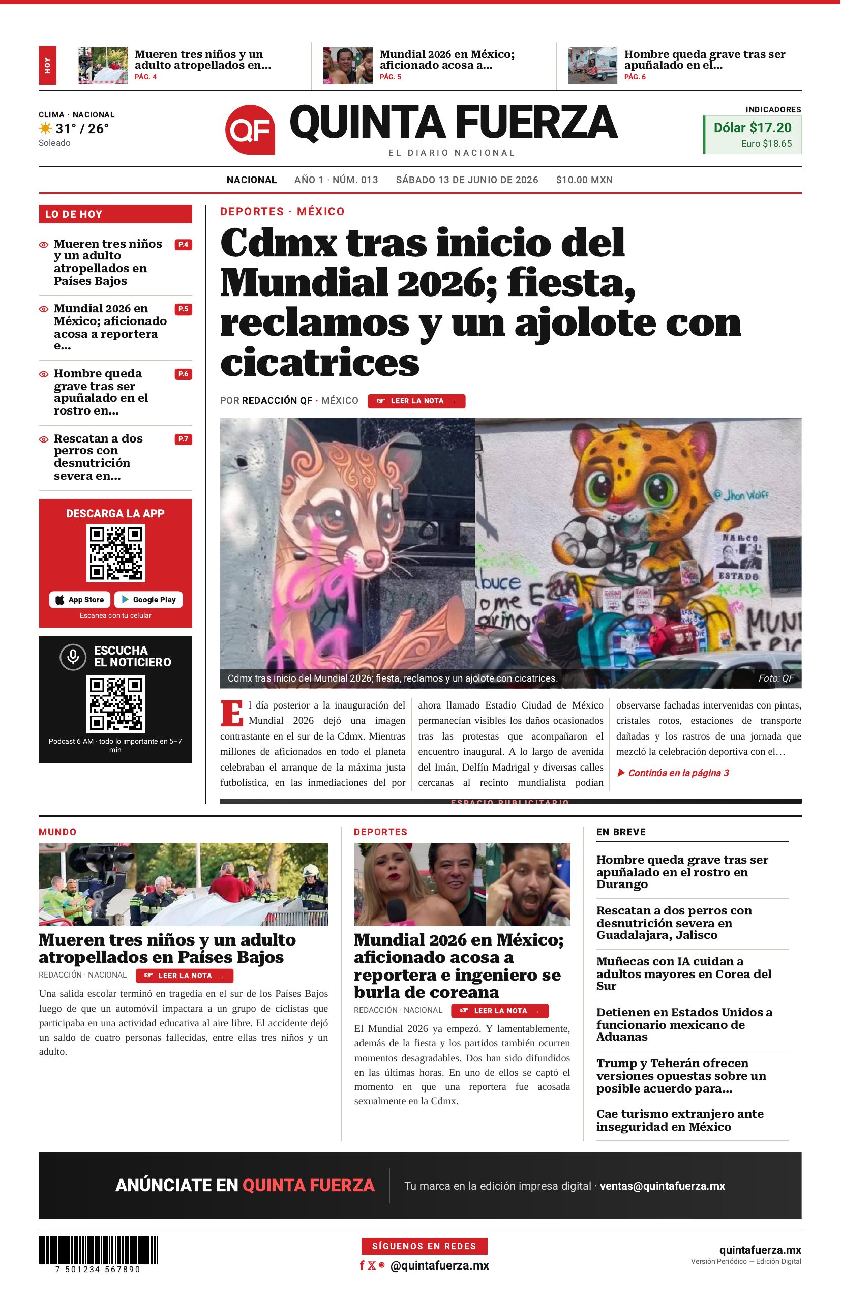 Portada de la edición impresa de hoy