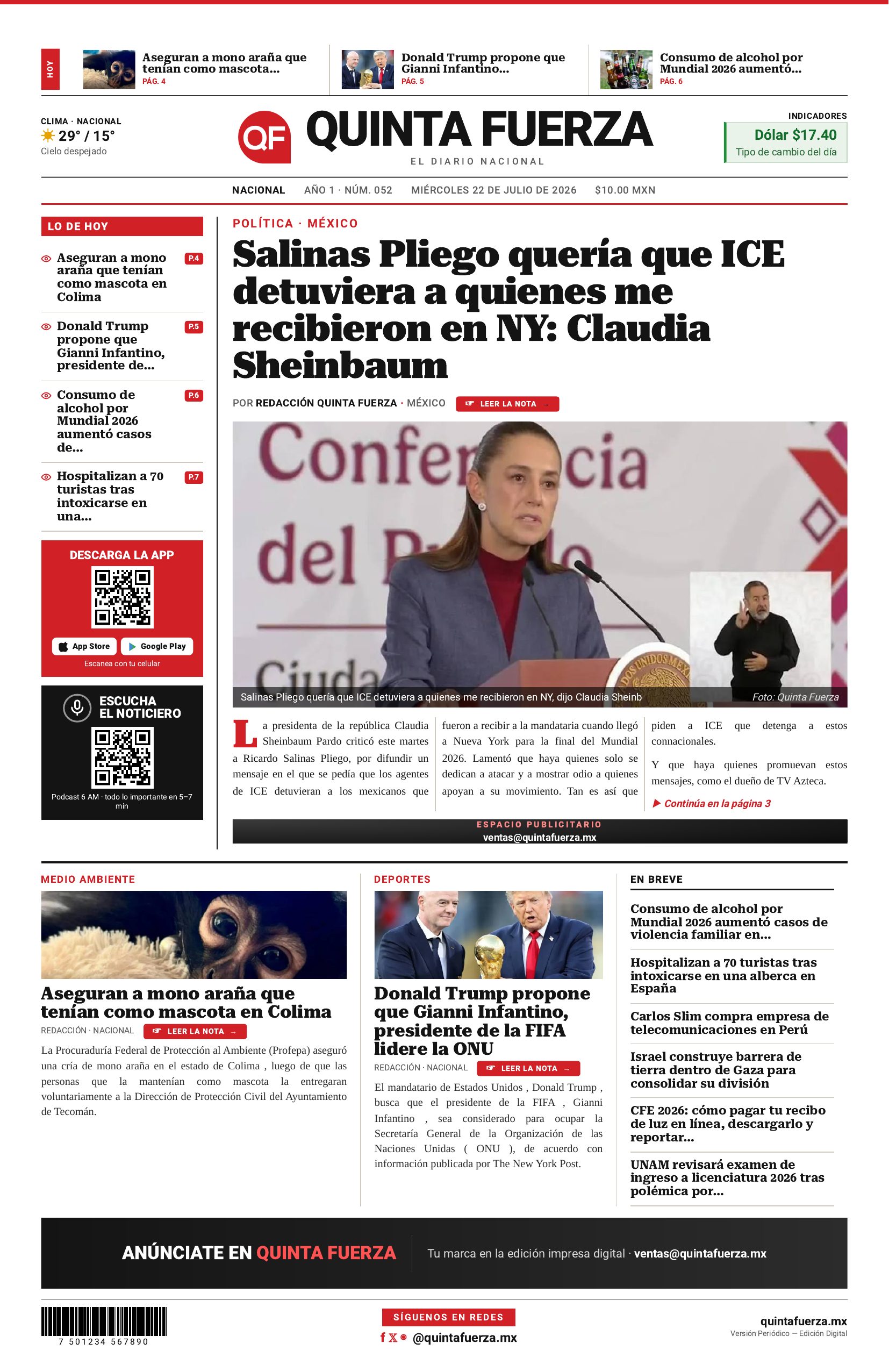 Portada del periódico de hoy
