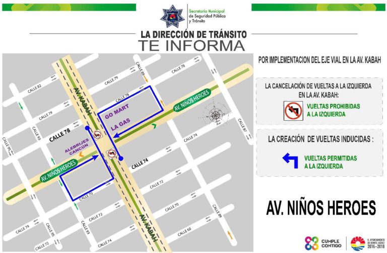 Vuelta a la izquierda Kabah-Niños Héroes