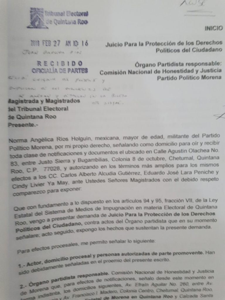 Impugna Norma Ríos candidatura de Beristain