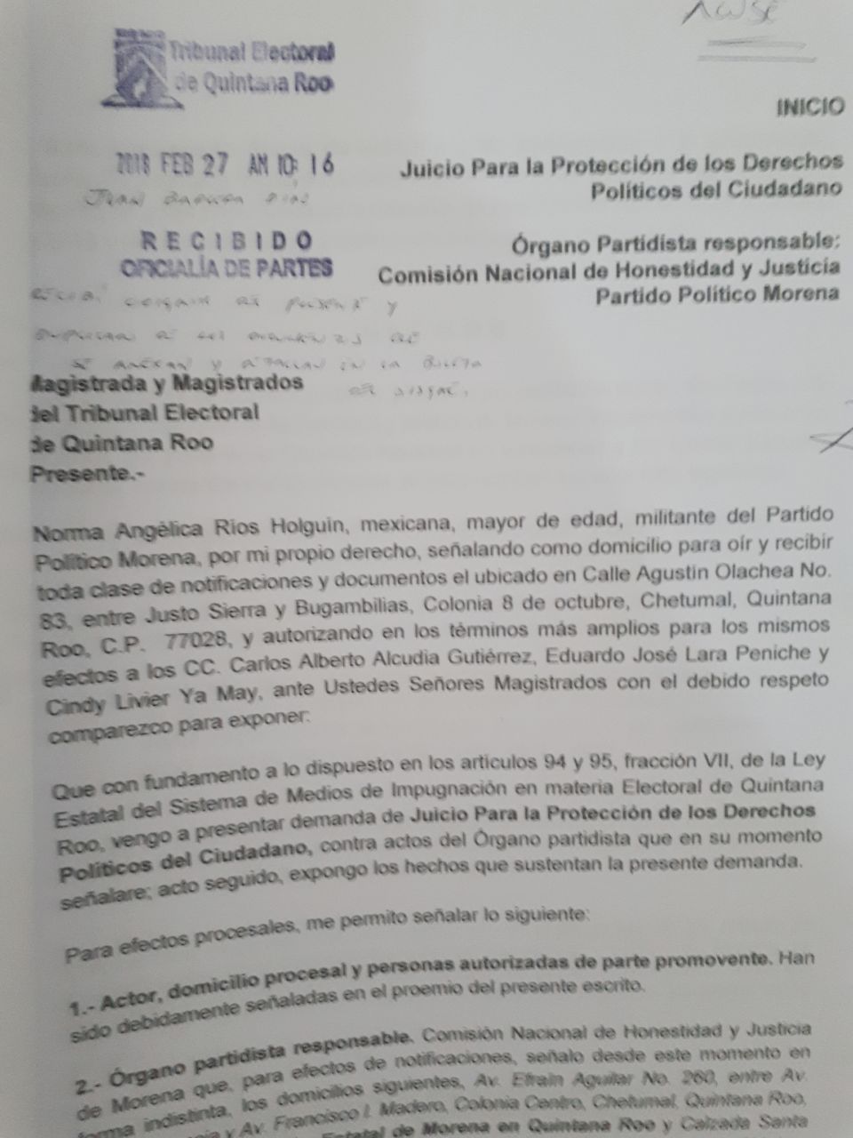 Impugna Norma Ríos candidatura de Beristain