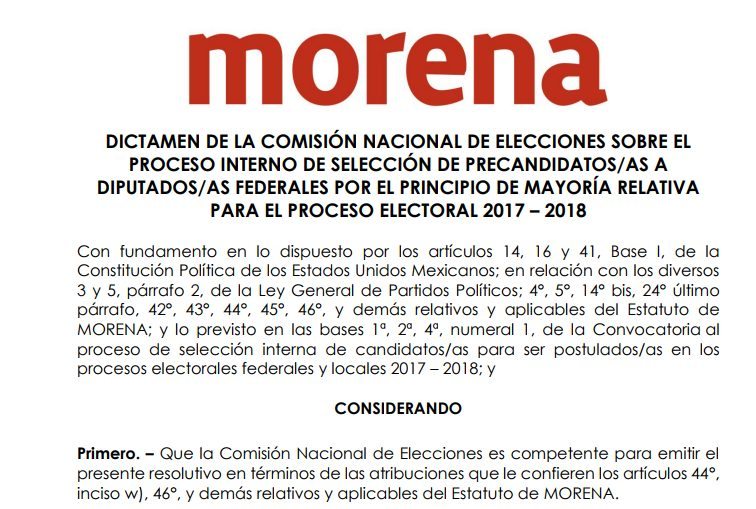 Dictamen de morena sobre precandidatos a diputados