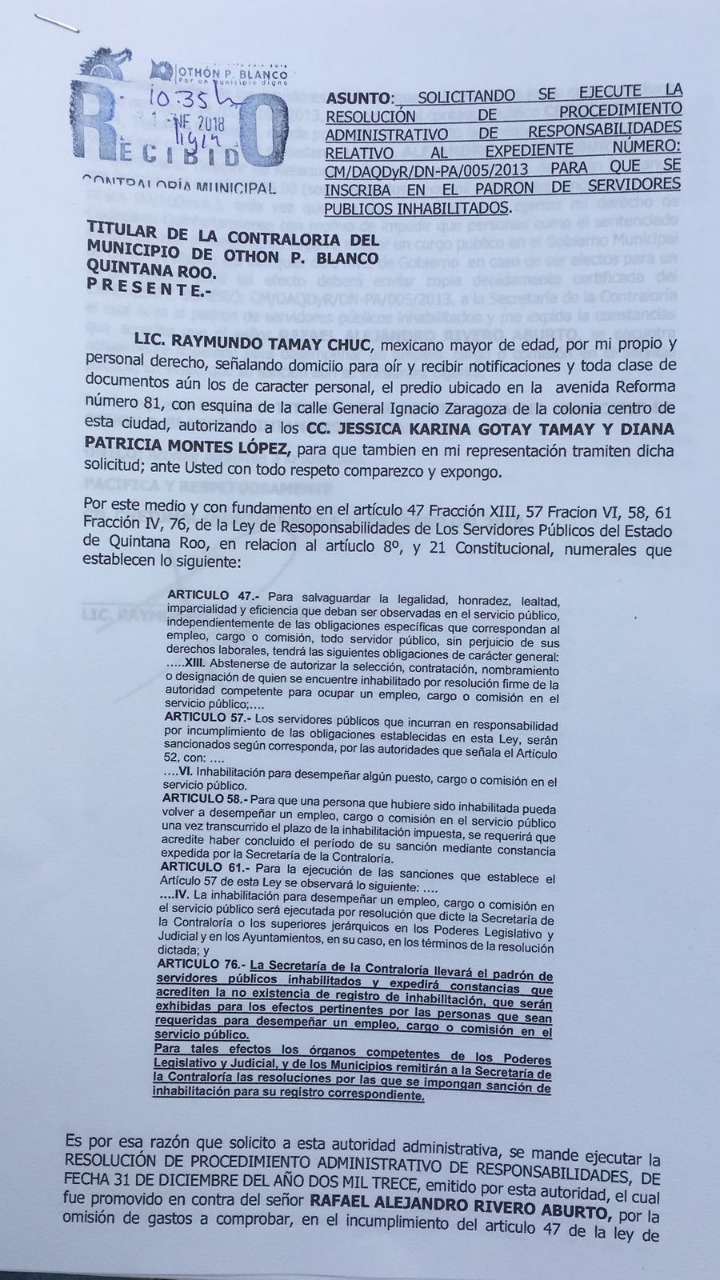 Piden inhabilitar a candidato a regidor en Othón P. Blanco