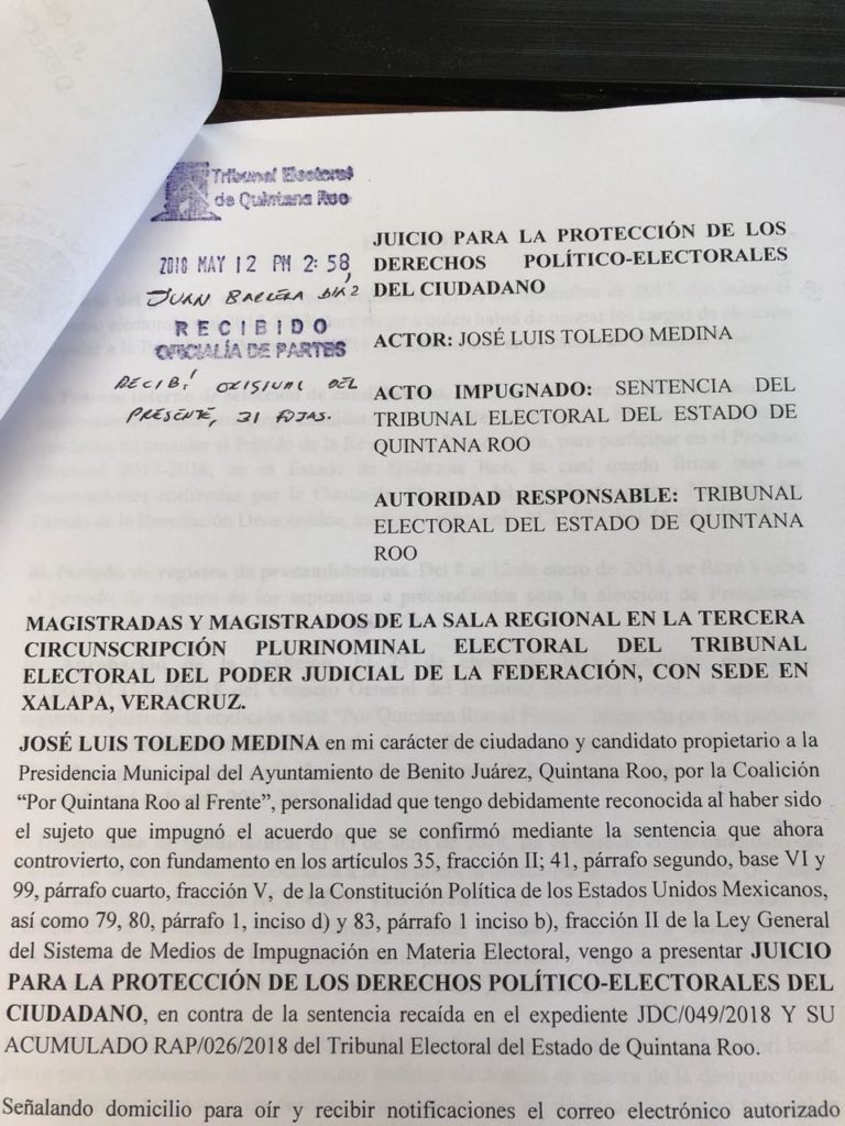 “Chanito” Toledo deja en manos de la Sala Regional su candidatura a la presidencia por Benito Juárez (vídeo)