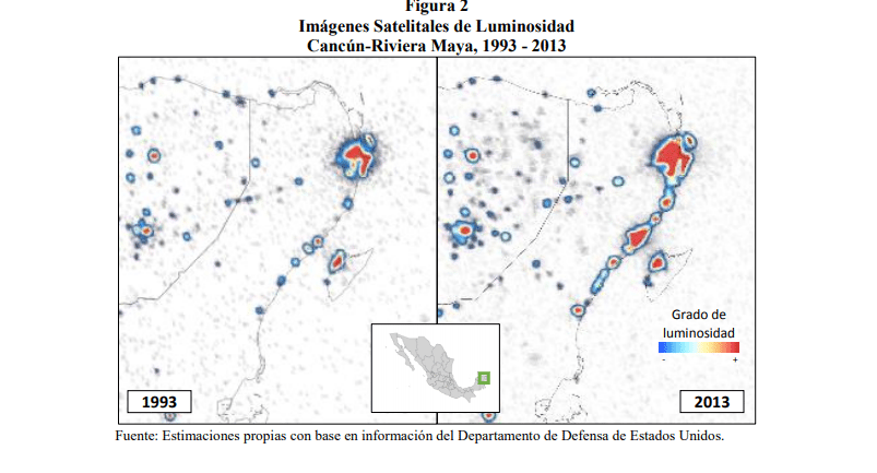 Miden desarrollo turístico con luminosidad fotografiada desde el espacio