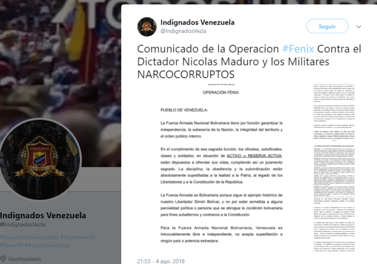 Se atribuye el atentado en Venezuela “Soldados de Franela”, resistencia de Óscar Pérez