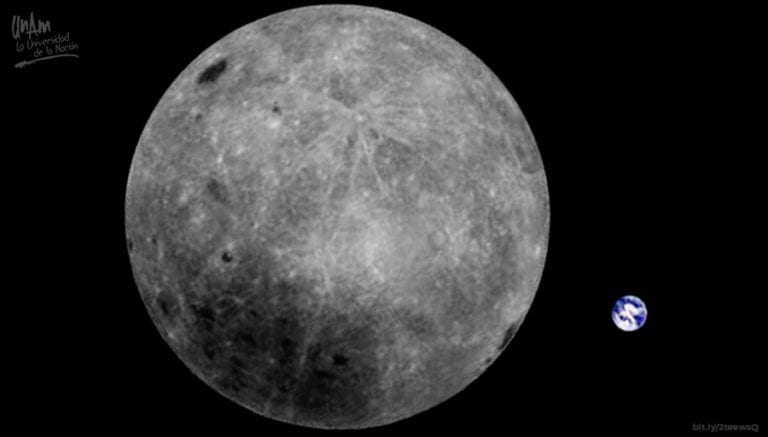 Captan el lado oculto de la Luna con la Tierra como fondo
