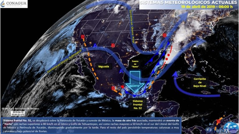 Esta tarde arriba el frente frío 52 a Q. Roo