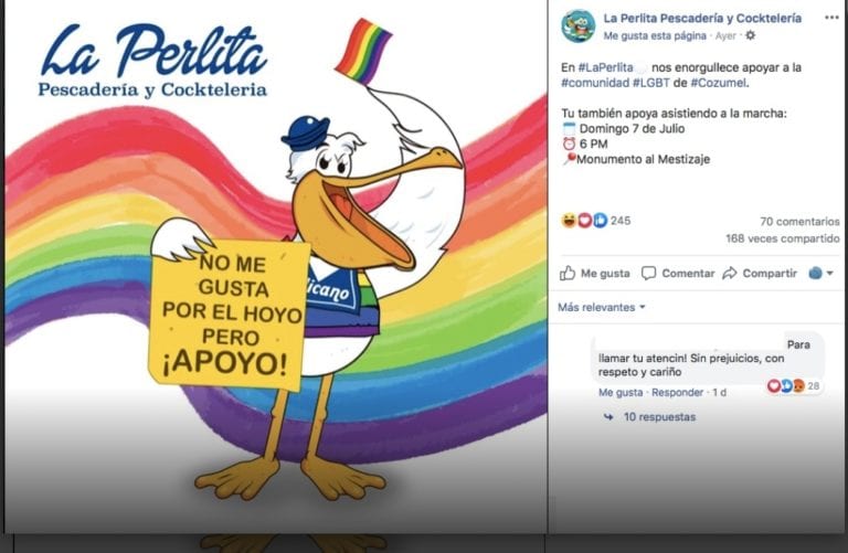 Con mensaje vulgar, restaurante de Perla Tun “apoyó” a la comunidad LGBT