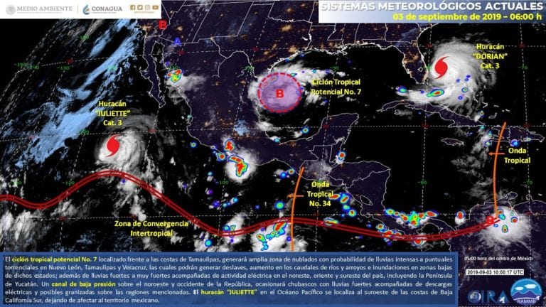 “Dorian” es categoría 2; se forma depresión tropical 7 en el Golfo de México