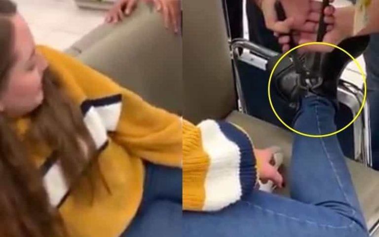 Joven tiene vergonzoso momento al medirse unas botas en una tienda