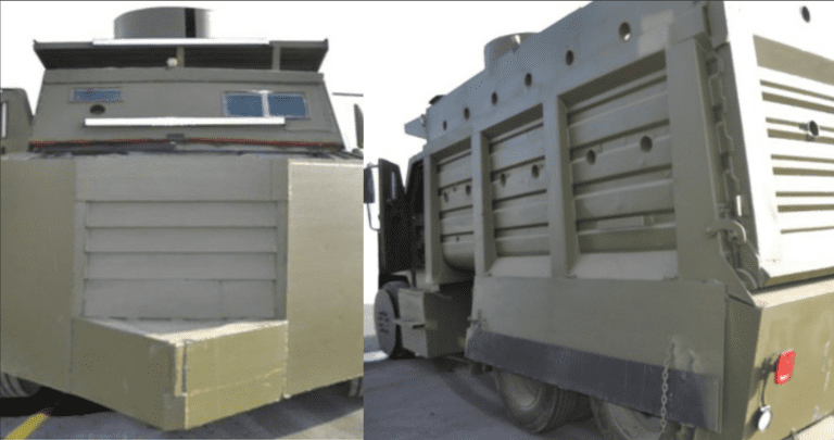 Decomisan dos enormes vehículos con “blindaje artesanal” del CJNG