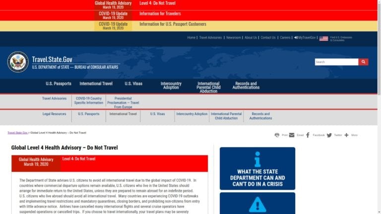 Al máximo la alerta de viaje de EU por coronavirus