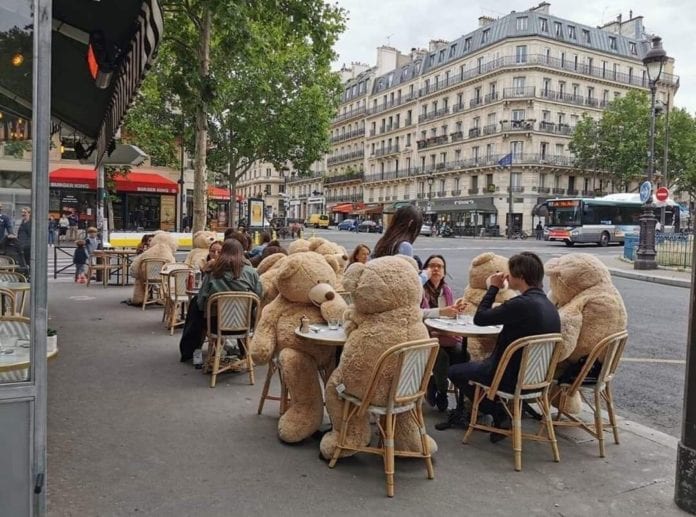 Un restaurante en París sentó osos de peluche en sus mesas