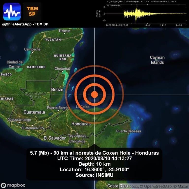 Se registra temblor de 5.7 frente a Belice; se percibe en Chetumal y Playa del Carmen