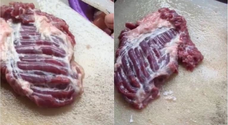 Video: ¡’Cobra vida’! Filete de carne cruda empieza a moverse en una tabla de cortar