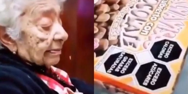 Video: Abuelita tiene graciosa reacción ante nuevo etiquetado en su ‘comida chatarra’ favorita