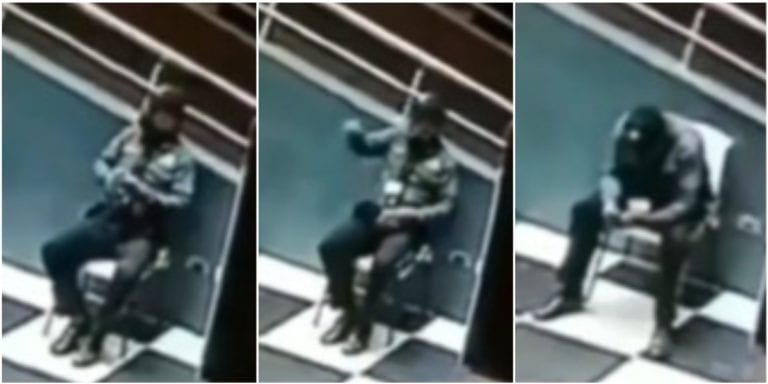 Video: ¡De terror! Captan a vigilante platicando con un ‘fantasma’ en un centro comercial