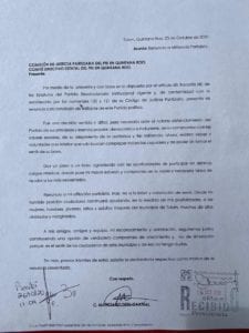 Dzul Renunció al Partido Revolucionario Institucional (PRI).