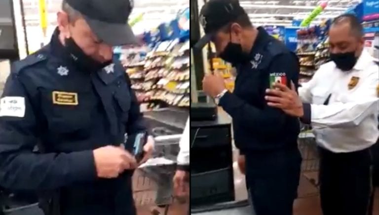 Video: ‘Cachan’ a policía robando en tienda de autoservicio en Neza