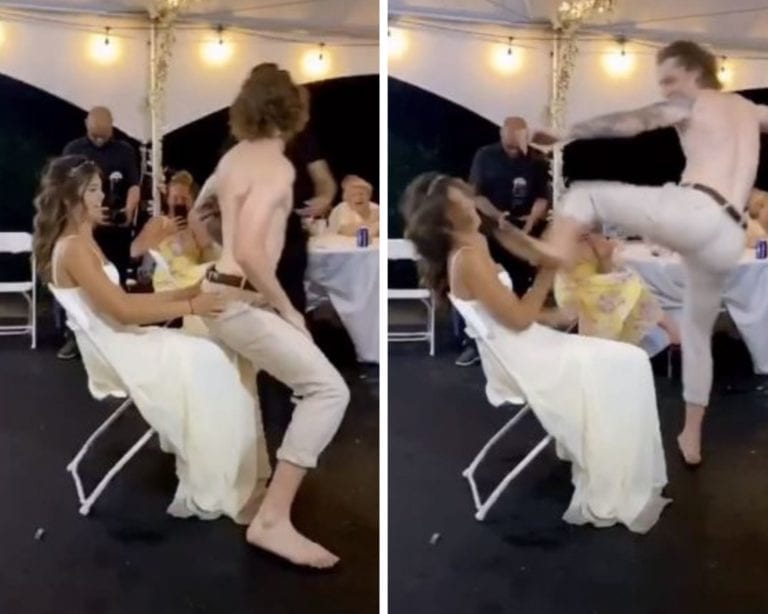 Novio le patea la cara a su esposa en plena boda durante un “baile” y se hace viral