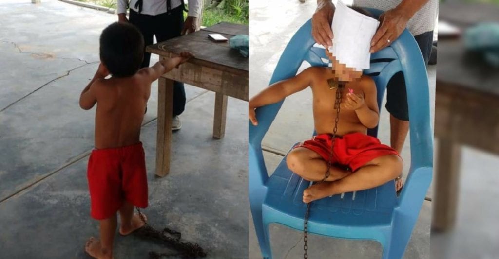 De acuerdo con algunos testimonios, una madre amarró del cuello a su hijo de 4 años de edad, con una cadena de acero presionando con un candado y tras atarlo con una cuerda intentó acabar con la vida del menor.