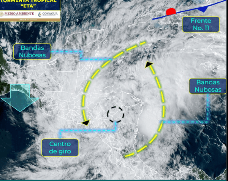 Se debilita “Eta” a Depresión Tropical sobre Honduras; se esperan lluvias en Quintana Roo