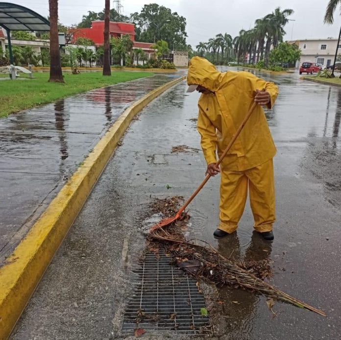 Autoridades de Benito Juárez reforzaron las brigadas para atención de diferentes puntos de la ciudad, tras las lluvias de la madrugada de este viernes, con desazolves así como retiro de basura vegetal y residuos que impidan el correcto funcionamiento de rejillas y captadores.