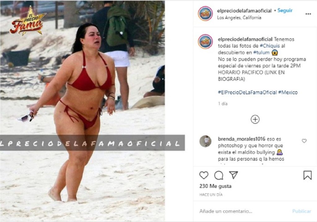 No obstante, el medio El precio de la fama oficial, publicó una foto sin photoshop donde según la audiencia, se nota que siempre edita sus fotos.