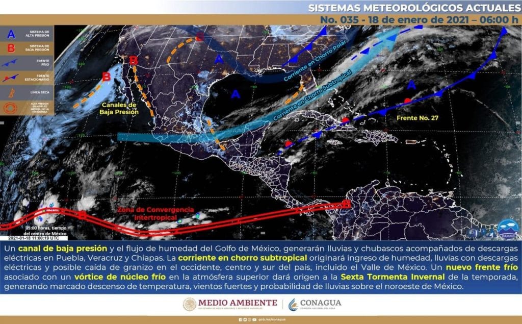 Los nublados con lluvias de moderadas a persistentes continuarán sobre el sureste de la República y Península de Yucatán