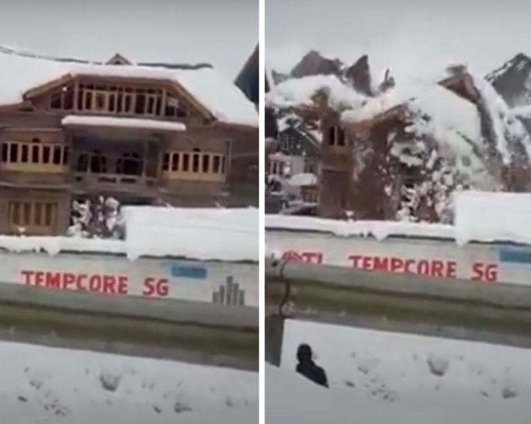 Video: Colapsa casa en la India por acumulación de nieve