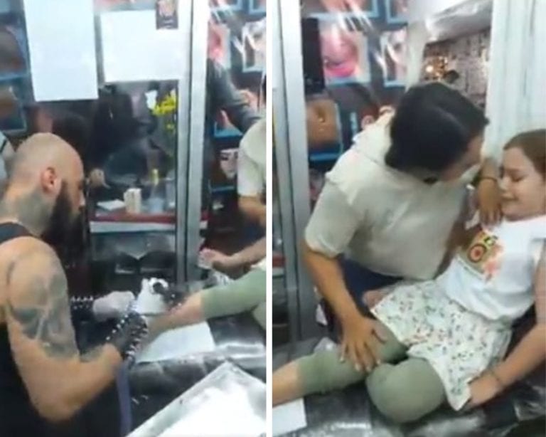 Video: Llevan a niña a tatuarse y le piden aguantar mientras llora de dolor