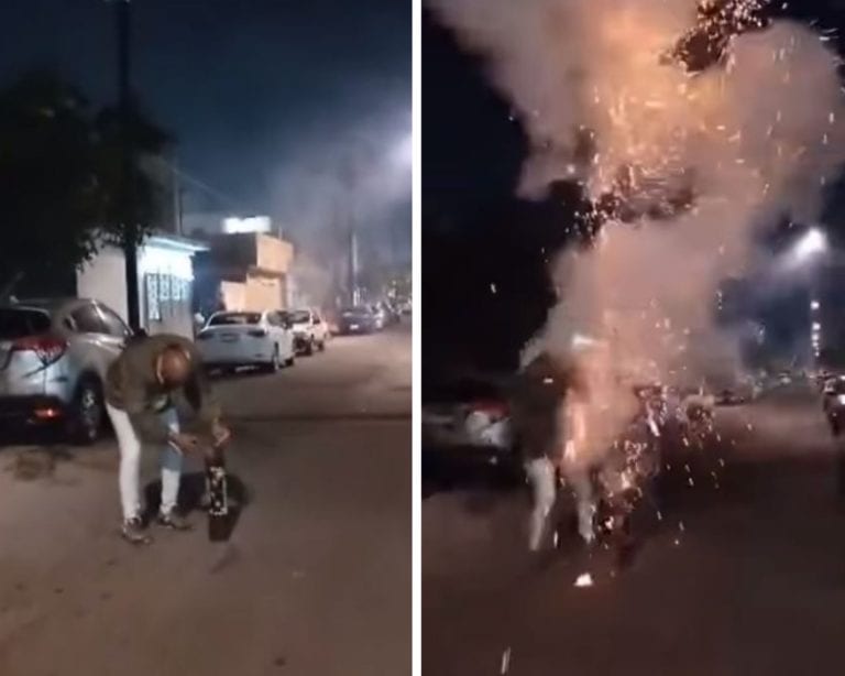 Video: Le explota una bazuca al intentar encenderla y se quema todo el rostro