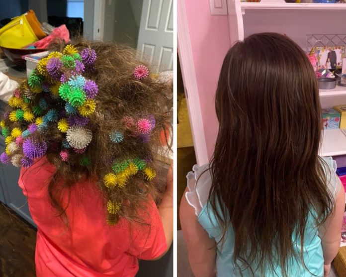 Video: Niña se enreda 150 juguetes en el cabello, madre tarda 20 horas en desenredarlo