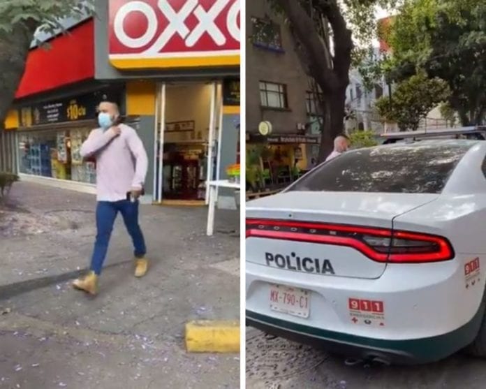 Video: Captan a policía sin uniforme usando patrulla para ir a un Oxxo, estaba mal estacionado