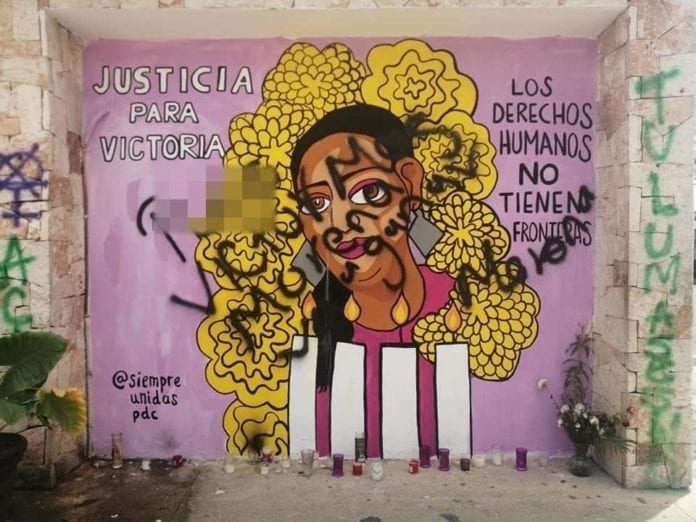 Repudian feministas de Tulum daño realizado al mural dedicado a Victoria Salazar