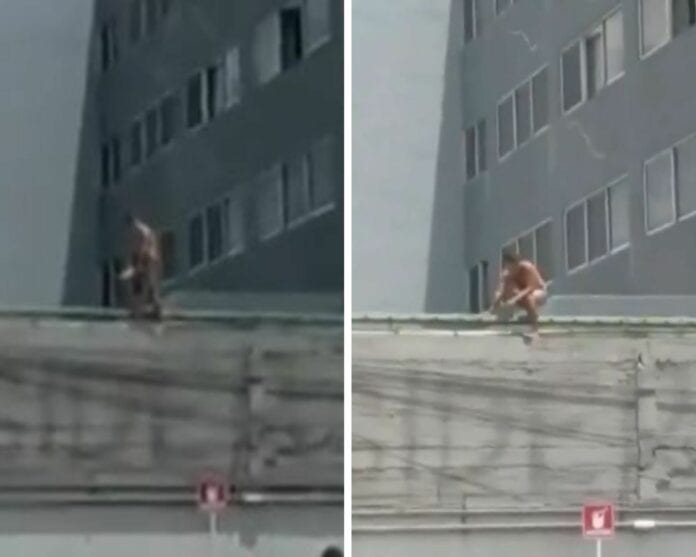 VIDEO: Captan a hombre semidesnudo escapando por la ventana de hotel