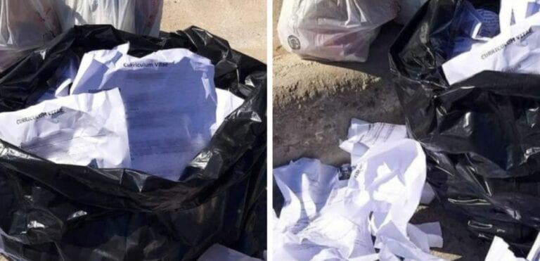 Halla en la basura 62 currículums, los recupera y le consigue trabajo a 14