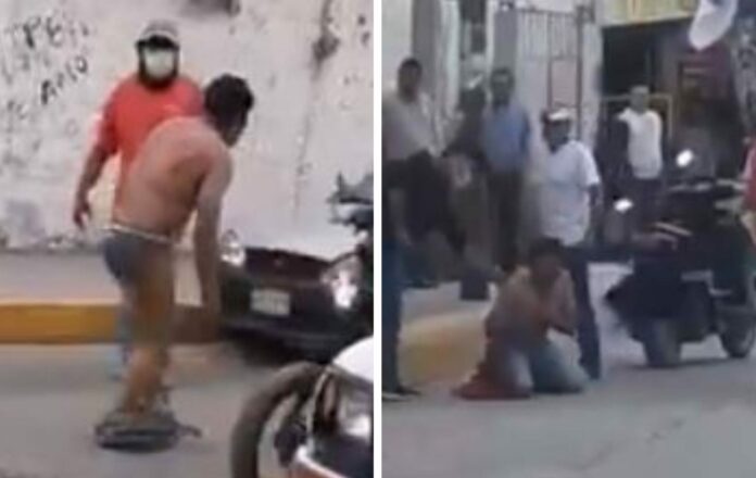 VIDEO: Pobladores golpean y desnudan a ladrón sin ropa, luego lo hacen ir a la policía
