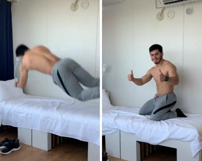 Video: ¿Sirven? Atleta mexicano en Tokio muestra qué tanto funcionan las 'camas antisexo'