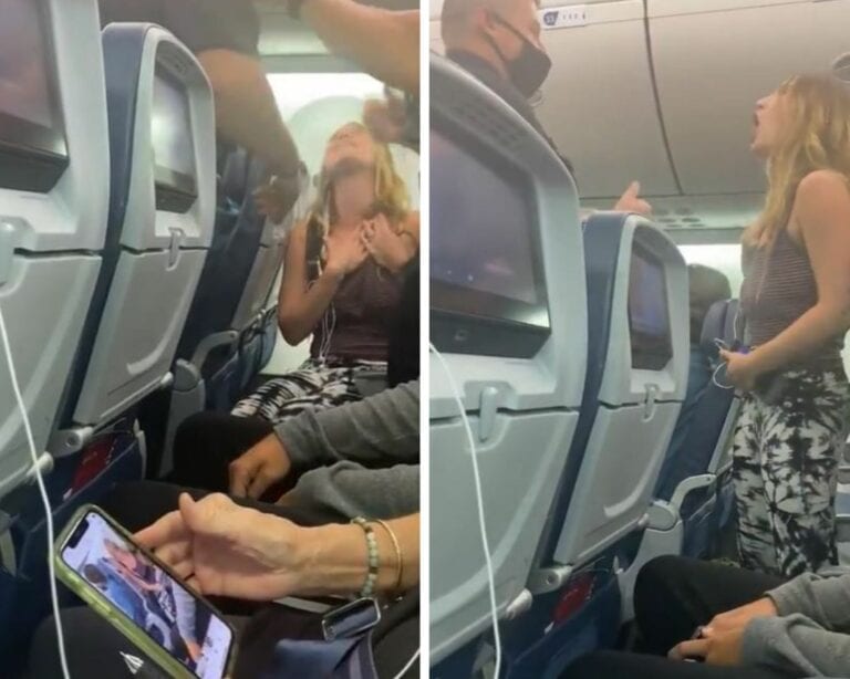 Una mujer fue arrestada por negarse a usar cubrebocas en un vuelo de Delta Airlines y tras escupir a varios pasajeros que la enfrentaron.