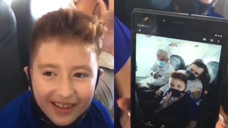 IMÁGENES: Niño se toma foto con AMLO en el avión y cumple su sueño