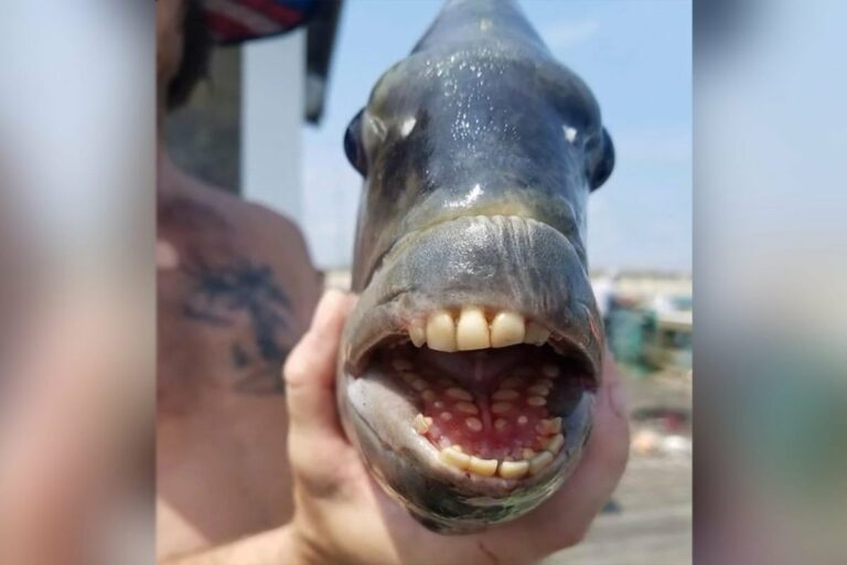 Así luce el pez que tiene ‘dientes humanos’ capturado en Estados Unidos