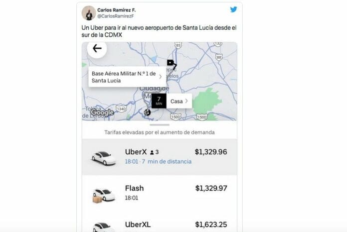 Viaje en Uber de CDMX a aeropuerto de Santa Lucía SUPERA los costos de vuelos nacionales