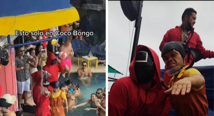 Recrean turistas y cancunenses escena de 'El juego del Calamar' en el Coco Bongo