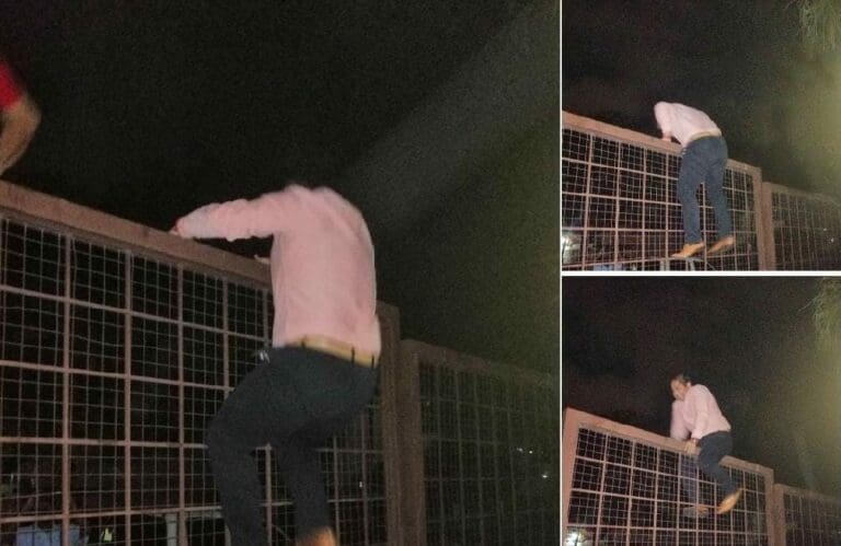 Un diputado de Morena fue captado mientras se brincaba la reja del Congreso de Guerrero para irse a su casa. Dice que no escapó, aunque parece. Foto: Redes sociale