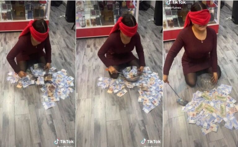 VIDEO empleados recogen dinero del suelo con ojos vendados, lo que agarren es 'su aguinaldo'