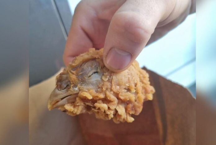 Pidió unas alitas y le llegó una cabeza de pollo completa en su orden
